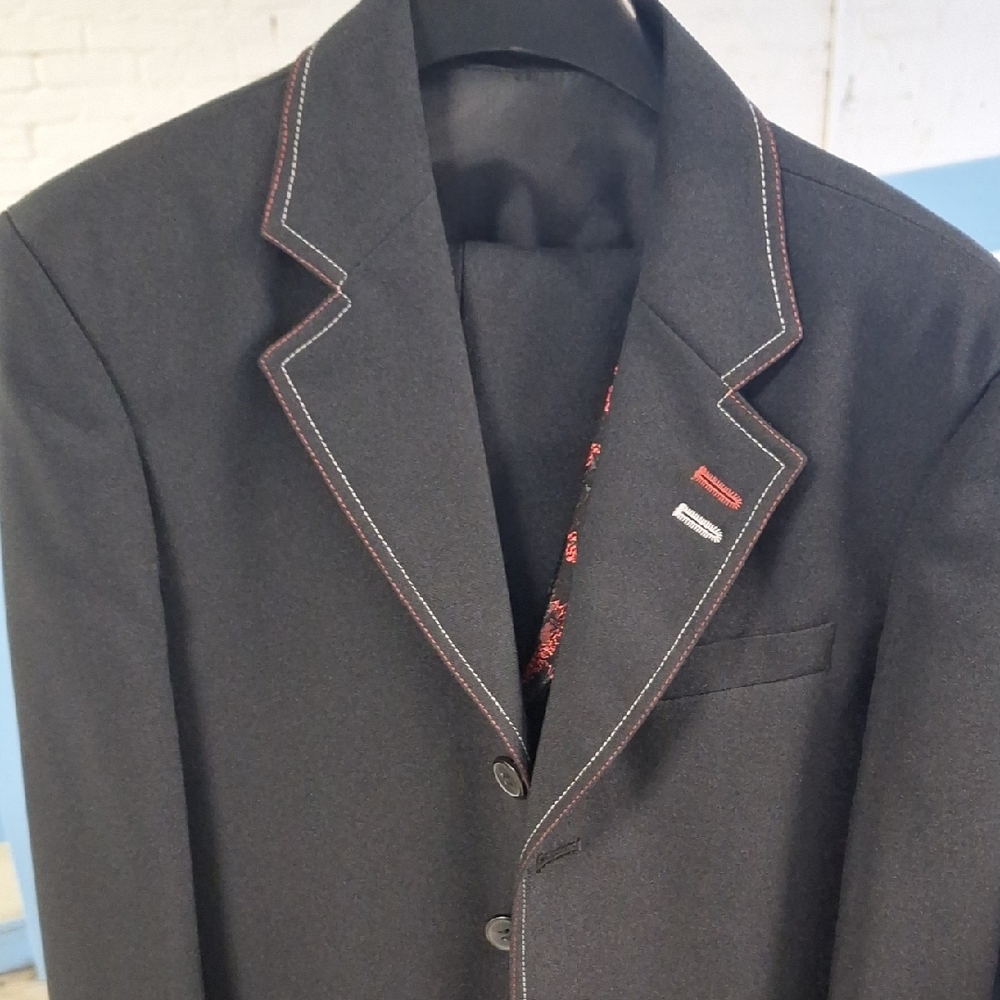 Stylish Black Blazer with Red and White Details